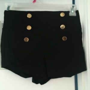 Black High Waisted Shorts With Buttons